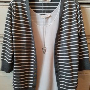 3/4 Sleeve Papson Striped Cardigan